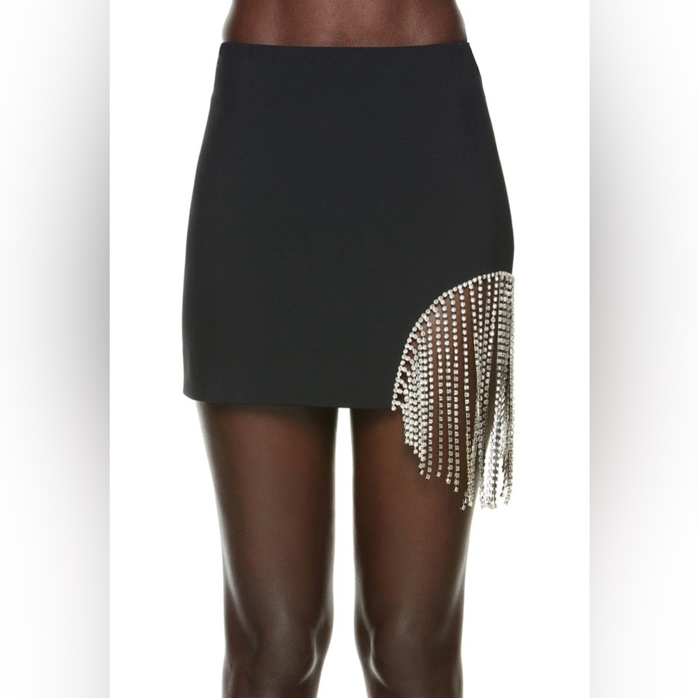 AREA Mini Black Skirt with Rhinestone Fringe